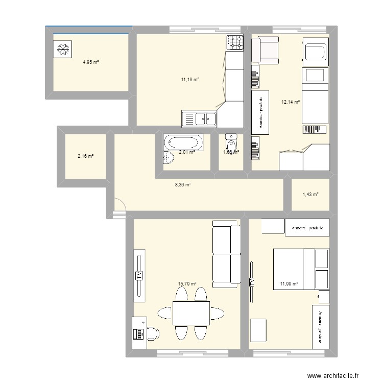 Appartement. Plan de 10 pièces et 71 m2