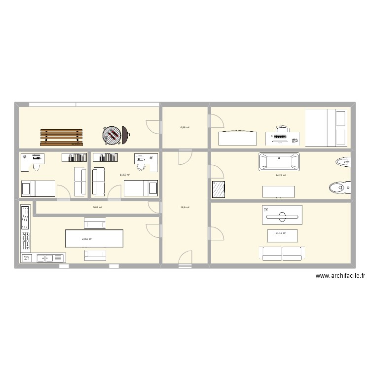 Plan Casa. Plan de 9 pièces et 177 m2