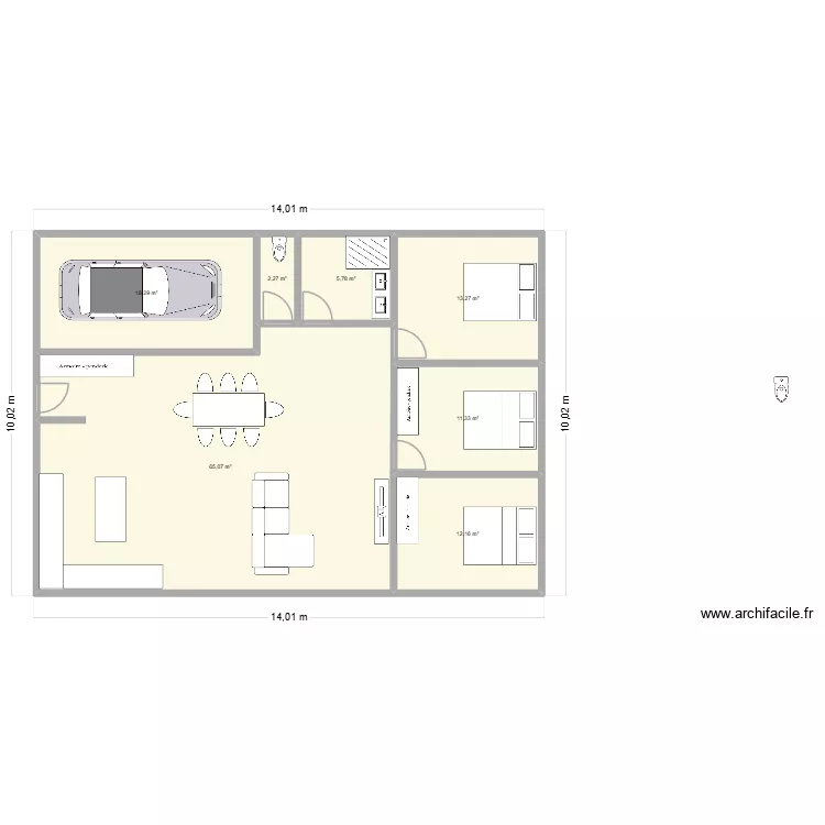test WC. Plan de 7  et 128 m²