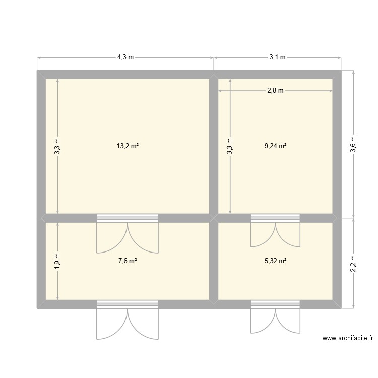 YSNARD. Plan de 4 pièces et 35 m2