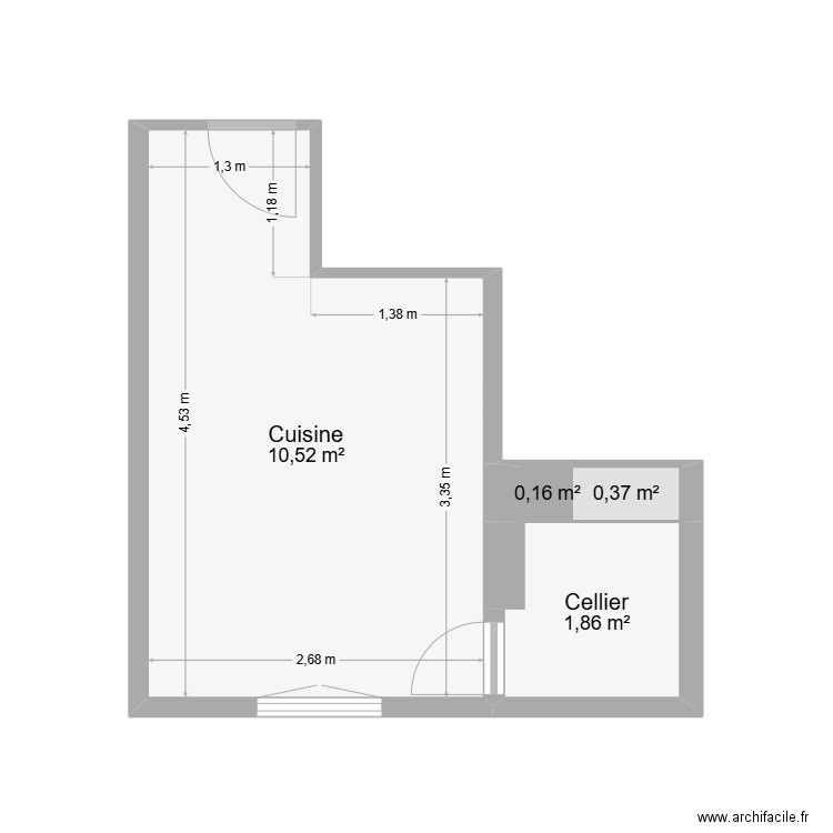Cuisine 2025 vide. Plan de 4 pièces et 13 m2