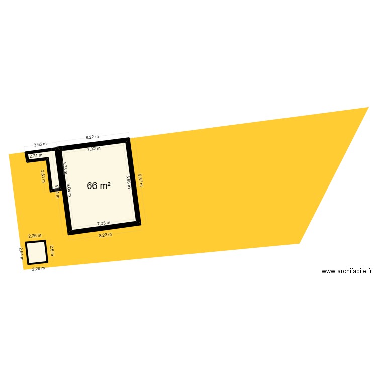 plan de mass rdc mur 45 cabanon et escalier. Plan de 3 pièces et 76 m2