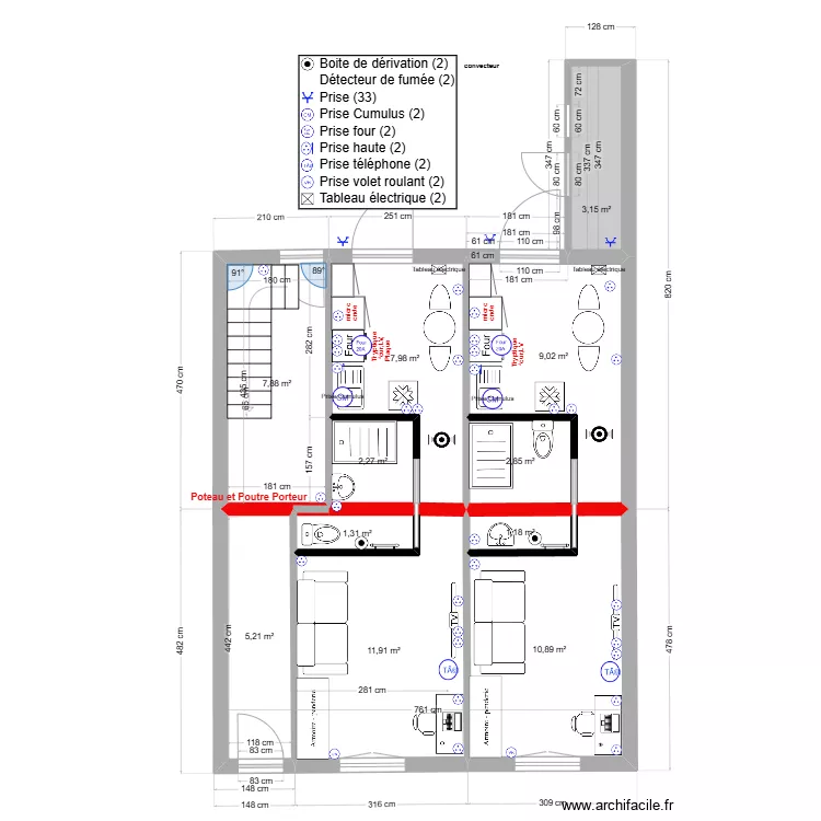 immeuble1 RDC Elec V1 2 studios. Plan de 