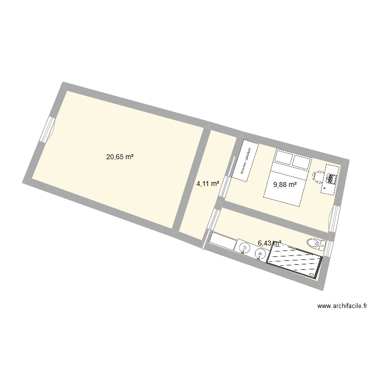 saint gervais 3ème niveau. Plan de 4 pièces et 41 m2