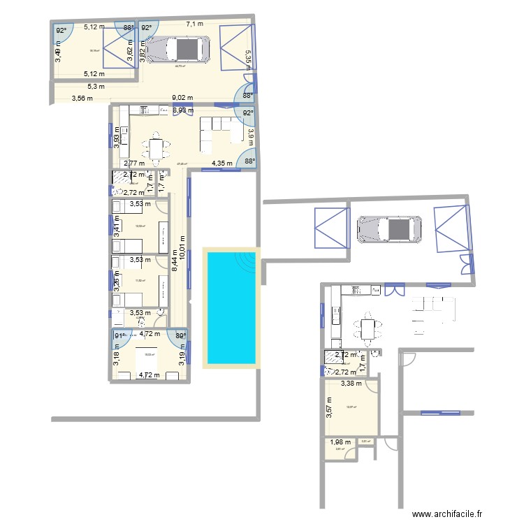 villa jerba. Plan de 12 pièces et 178 m2