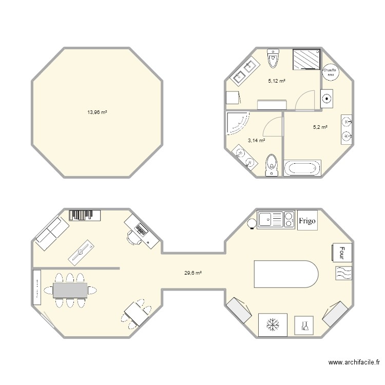 Science - station en antartique. Plan de 5 pièces et 57 m2