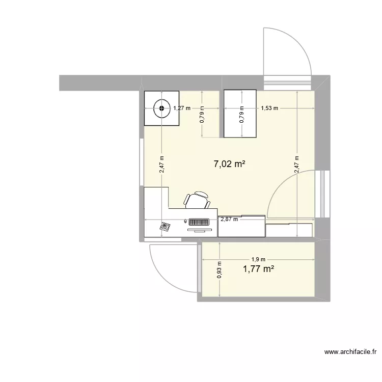 Salle de Bain Hautefage v2. Plan de 2  et 9 m²