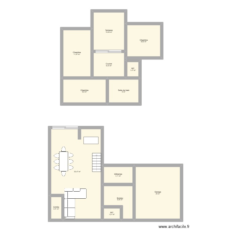 ..... Plan de 13 pièces et 122 m2