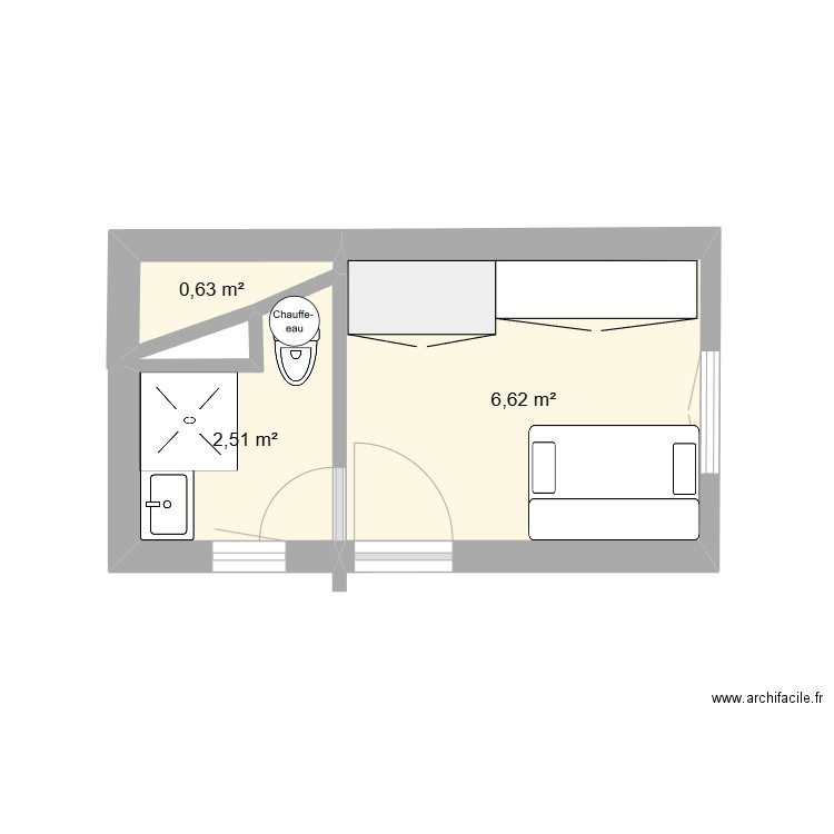 Mini studio Redon. Plan de 2 pièces et 13 m2