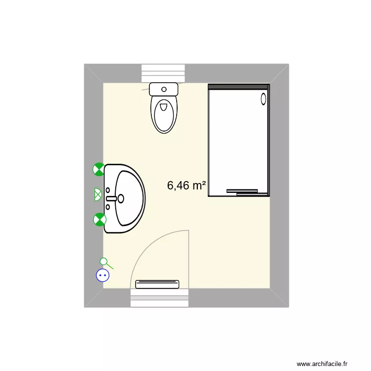 Salle de bain. Plan de 1 Pièce et 6 m² Salle de bain. Plan de 1 Pièce et 6 m²