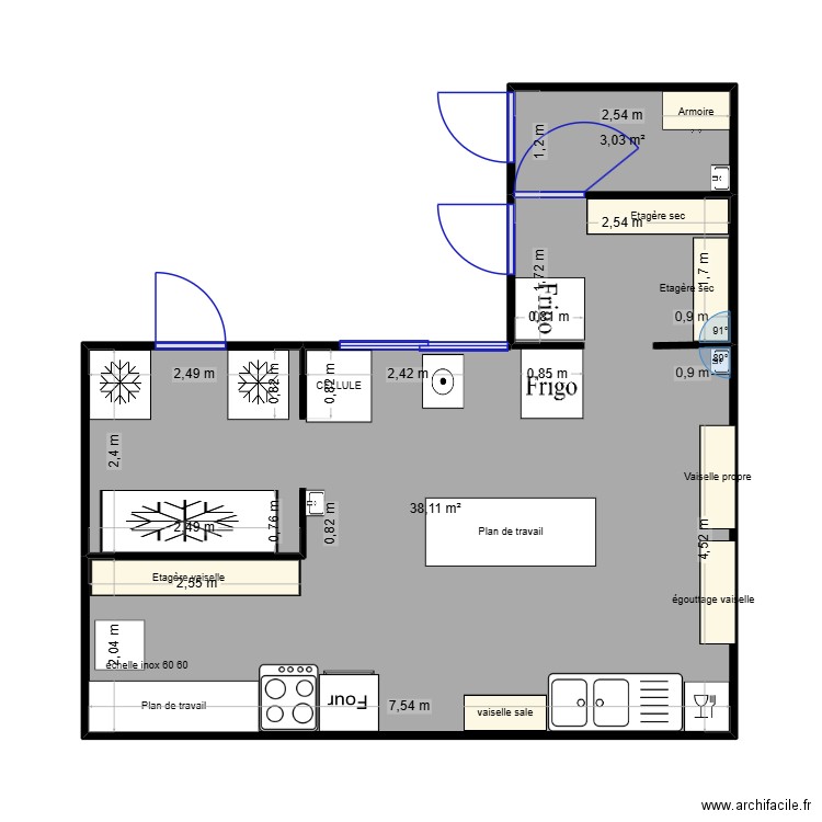 Labo glace. Plan de 2 pièces et 41 m2