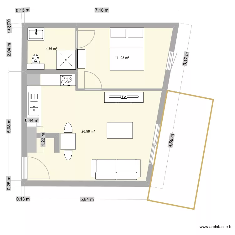 Route du Rhin strasbourg + terrasse. Plan de 3  et 43 m²