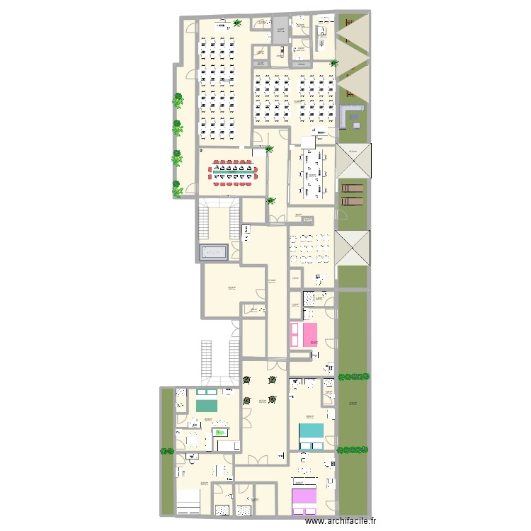 coworkin hotel. Plan de 32 pièces et 548 m2