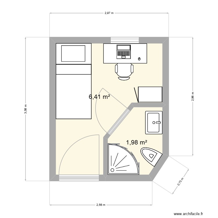 Offshore_bedroom1. Plan de 2 pièces et 8 m2