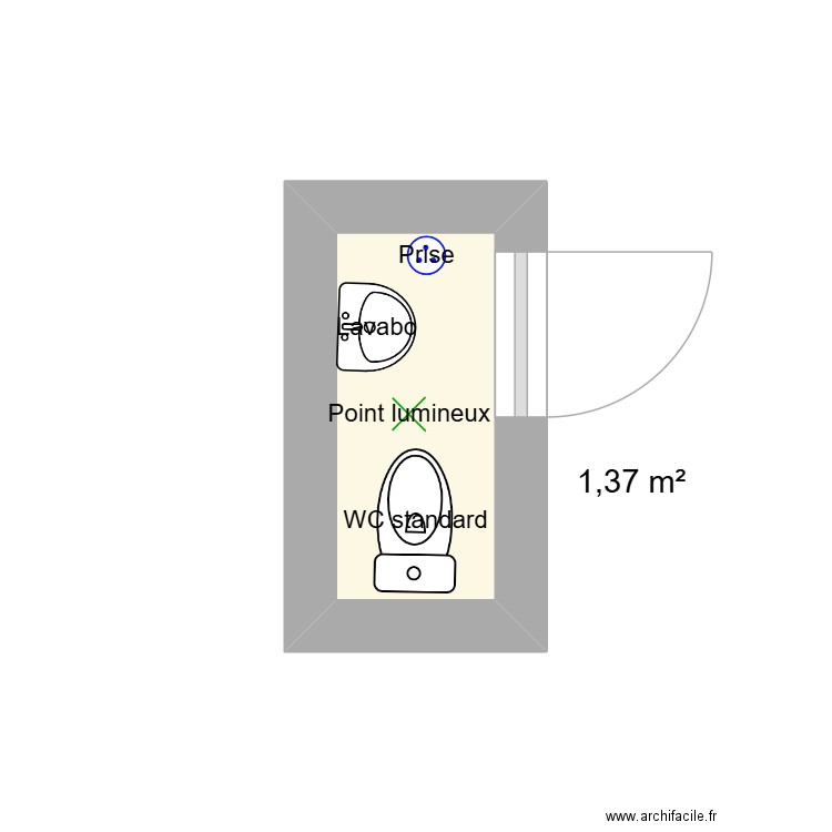 WC REZ. Plan de 1 pièce et 1 m2
