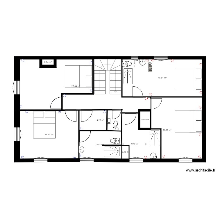 etage castets2.2 PC. Plan de 9 pièces et 91 m2