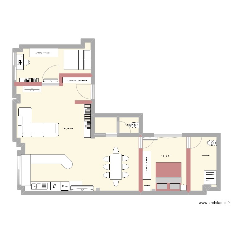 appart seb. Plan de 3 pièces et 82 m2