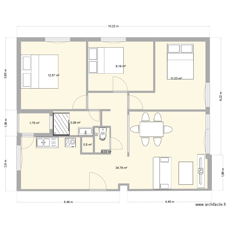 Appart 1er achat après modif. Plan de 9 pièces et 74 m2