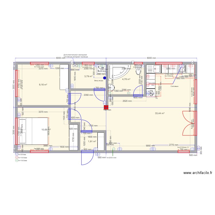 Барн Калязин роз. Plan de 6 pièces et 64 m2