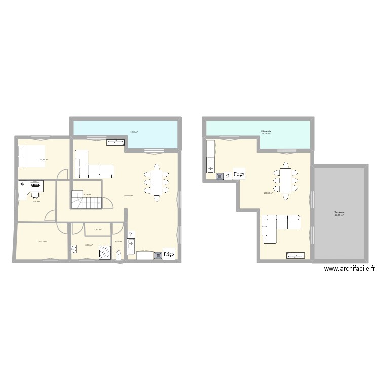 Chadrac Etage. Plan de 12 pièces et 187 m2