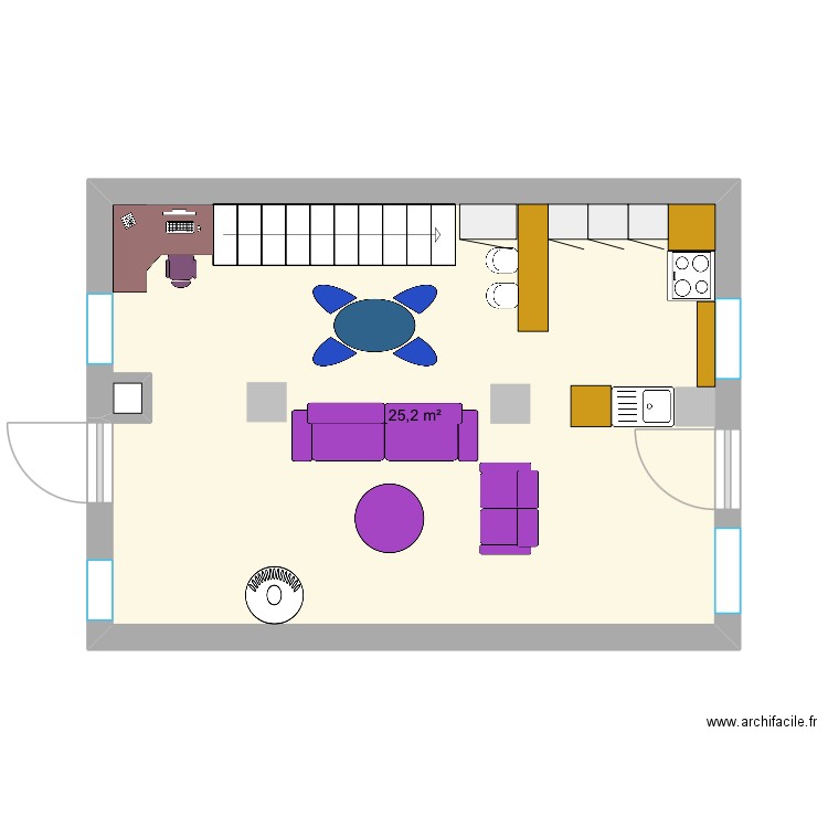 Rez de chaussée. Plan de 1 pièce et 25 m2