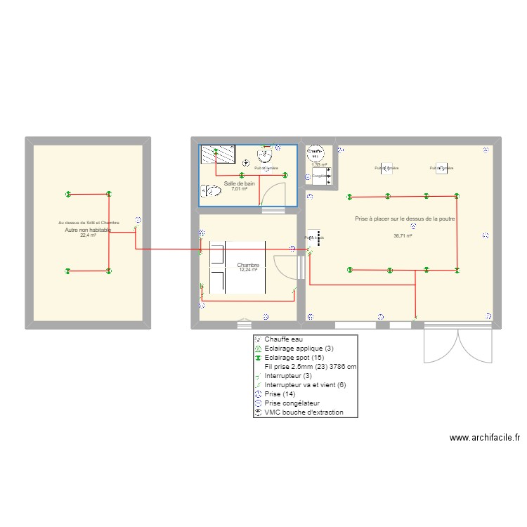 Projet electricite hangar gauche Ker Mimi -2. Plan de 5 pièces et 80 m2