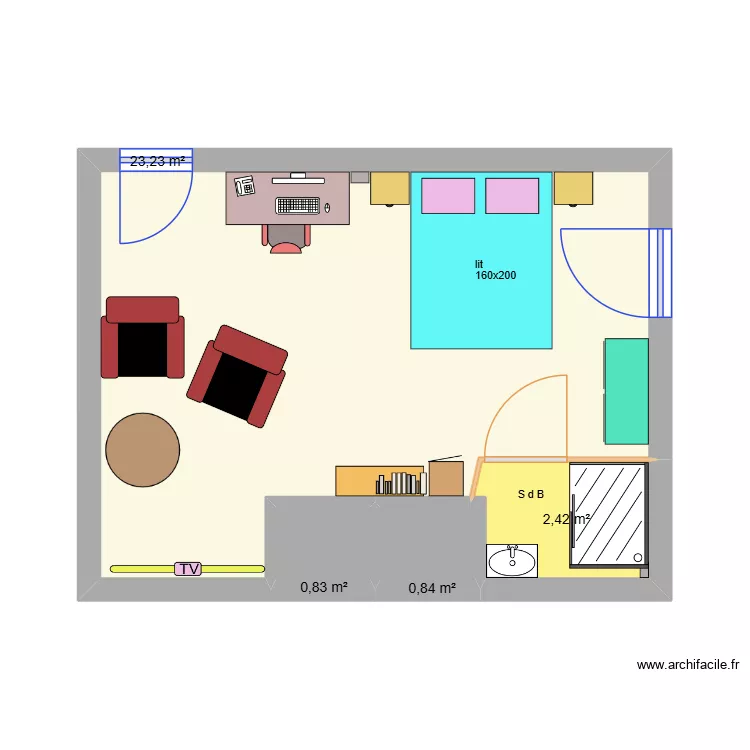 chambre du bas PROJET 09. Plan de 4  et 27 m²
