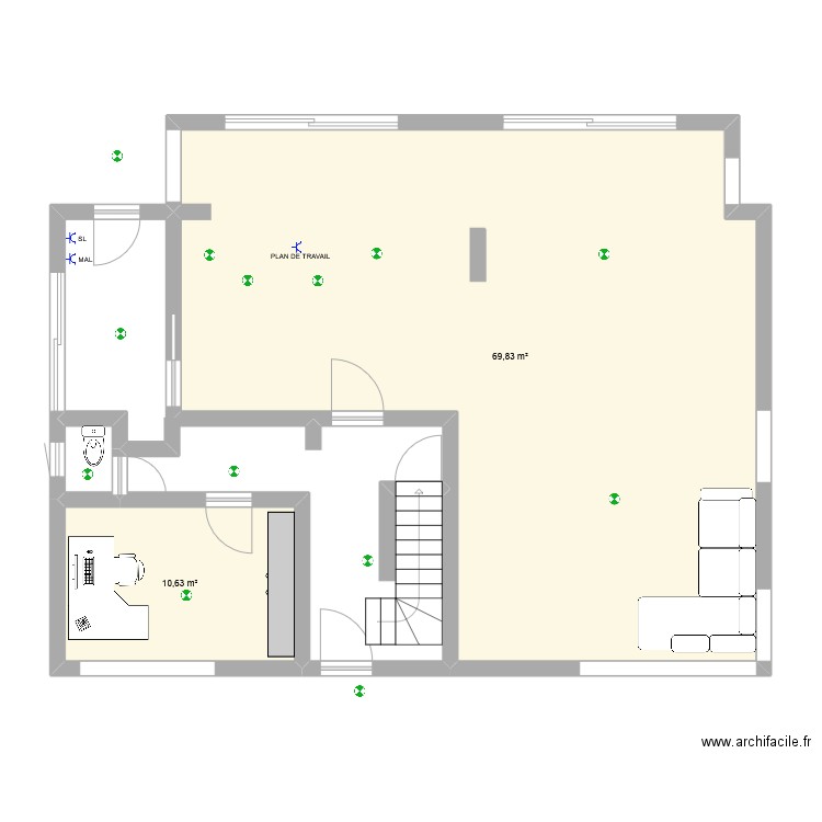 rdc fabi. Plan de 3 pièces et 81 m2