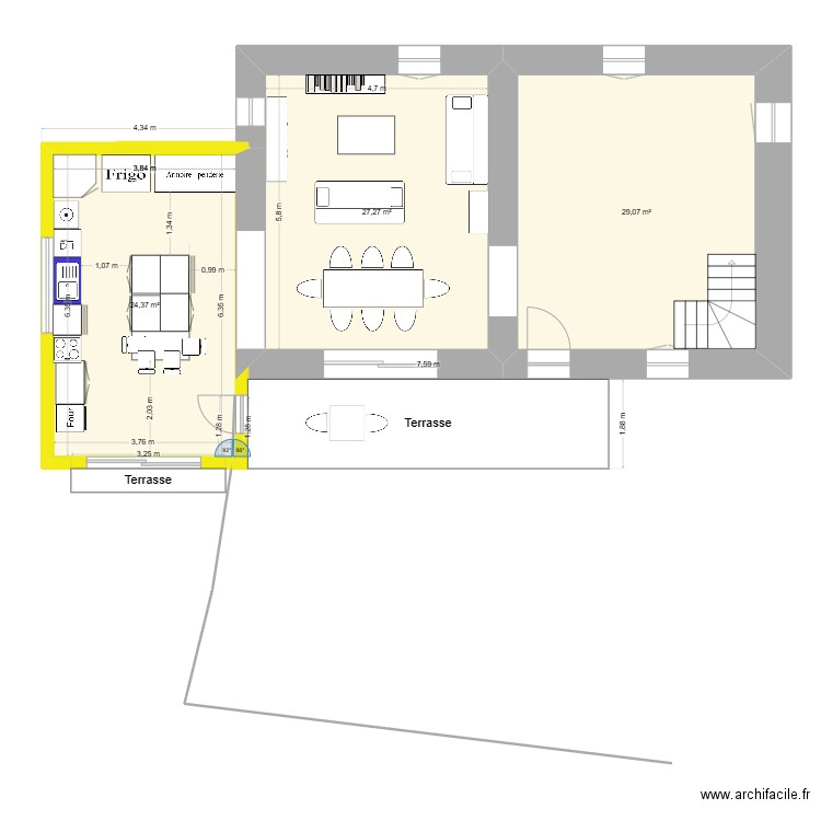 agrandissement terrasse mur. Plan de 3 pièces et 81 m2