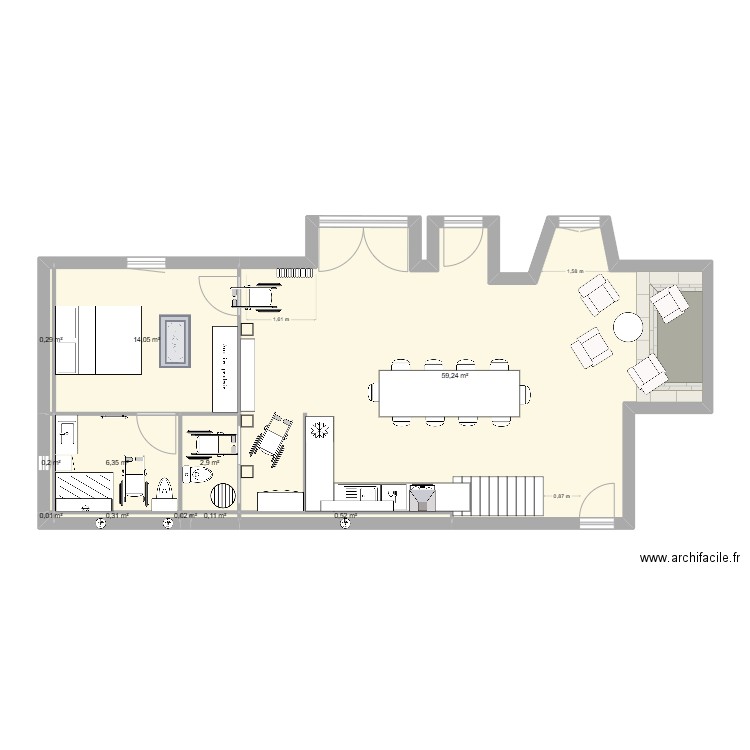 Yssingeaux Den Dulk M. RdC Proposition #4. Plan de 11 pièces et 84 m2