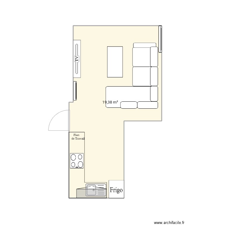 SALON 1. Plan de 1 pièce et 19 m2