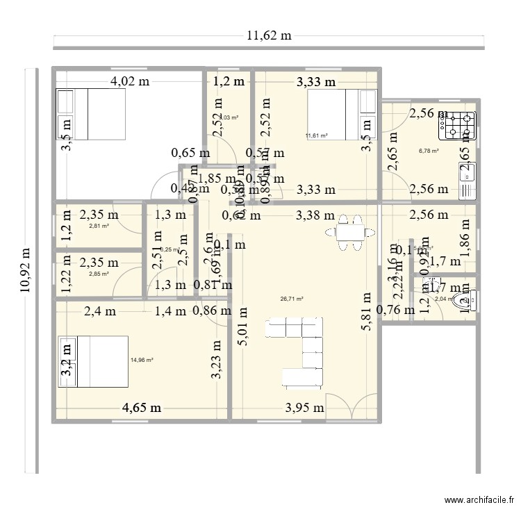 Plan final. Plan de 10 pièces et 80 m2
