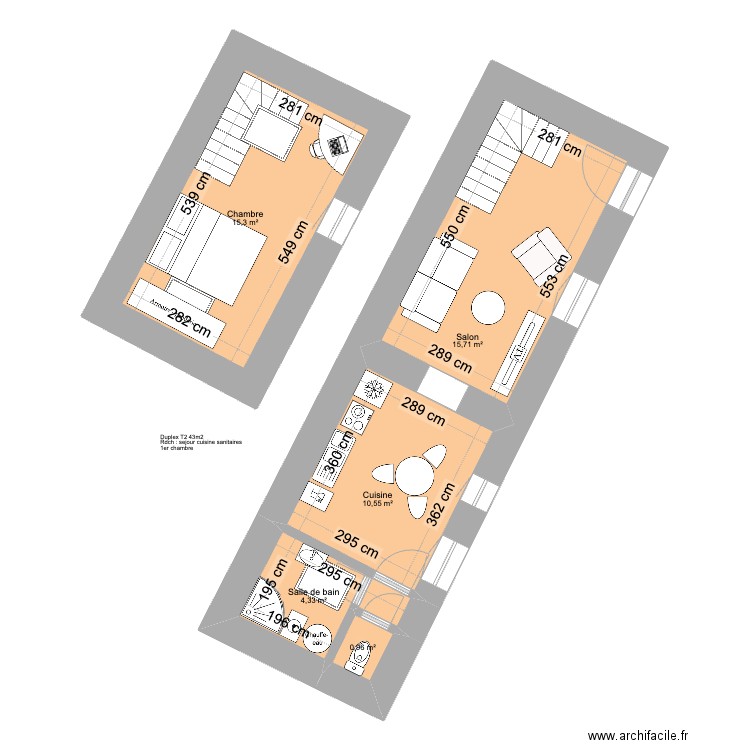 Atelier. Plan de 5 pièces et 47 m2