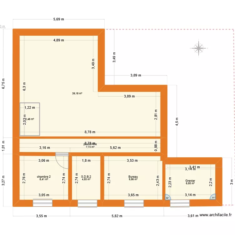 chalet etage. Plan de 13  et 161 m²
