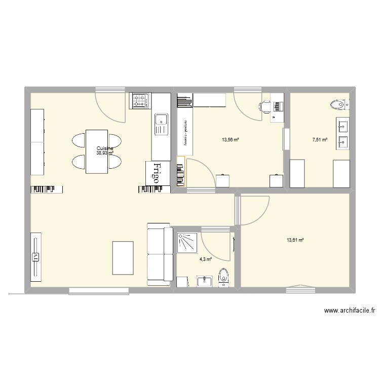 olsar 3. Plan de 5 pièces et 78 m2