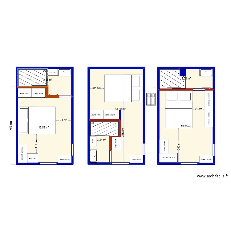 chambre B. Plan de 6 pièces et 50 m2