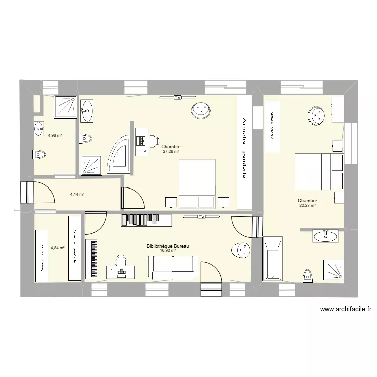 CHAMBRES RDC Am&eacute;nag&eacute;es. Plan de 