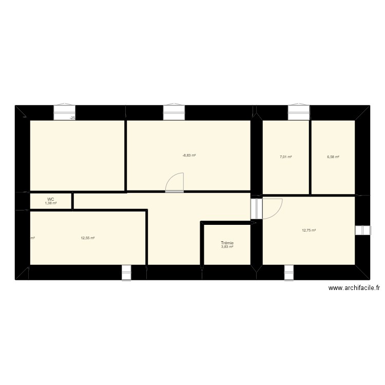etage maison. Plan de 9 pièces et 63 m2