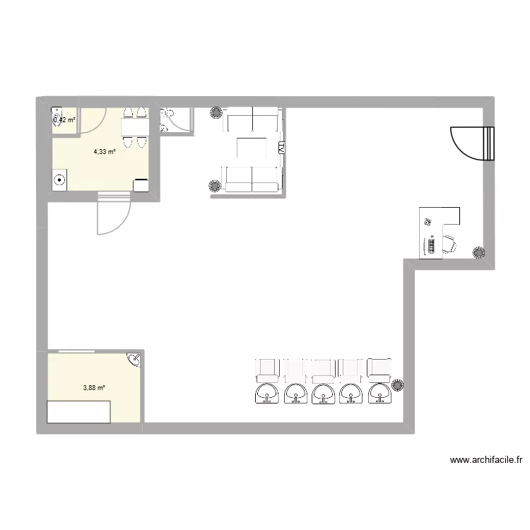 salon coiffure. Plan de 3  et 9 m²
