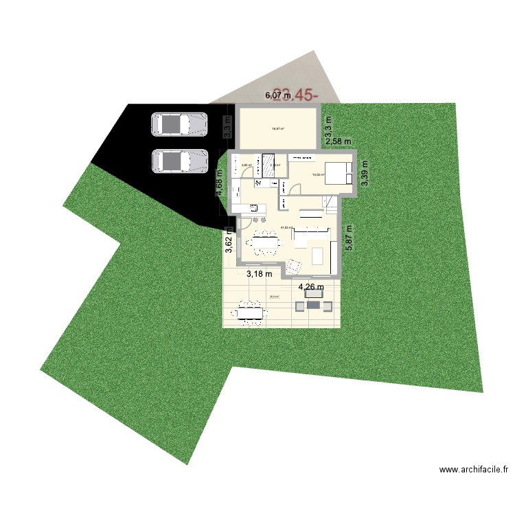 belon. Plan de 5 pièces et 80 m2