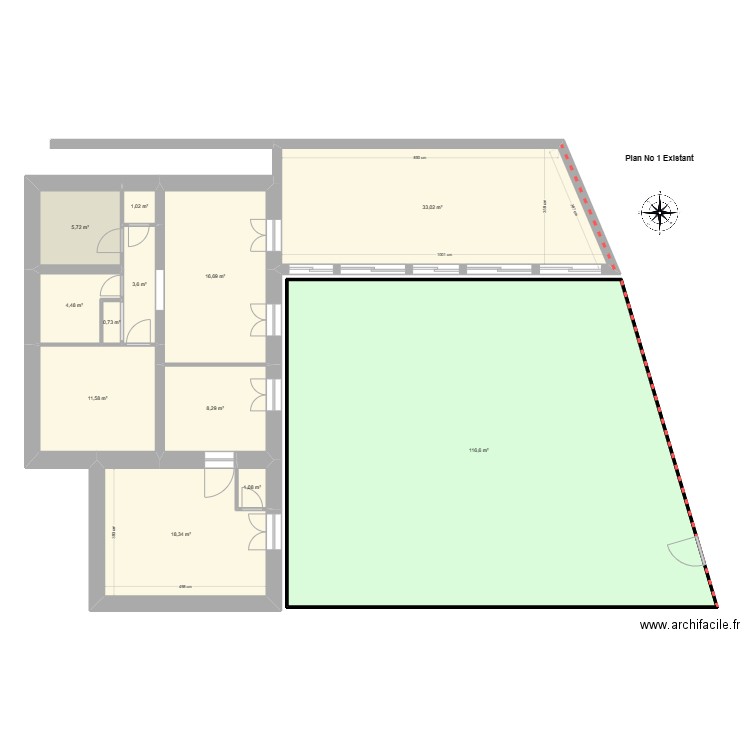 SM Plan 1 existant. Plan de 12 pièces et 221 m2