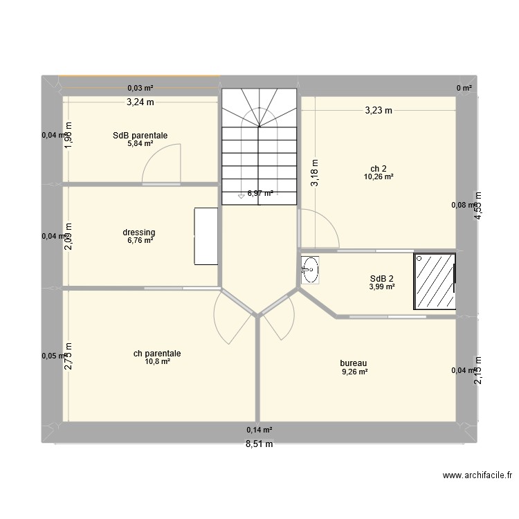 ETAGE. Plan de 15 pièces et 54 m2