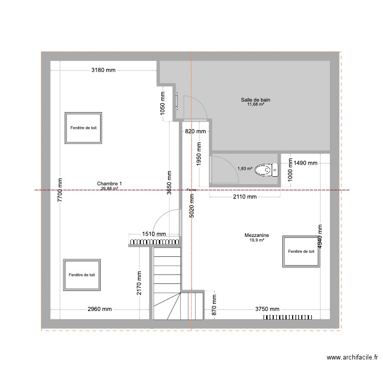 Gerin_Avant. Plan de 4 pièces et 60 m2