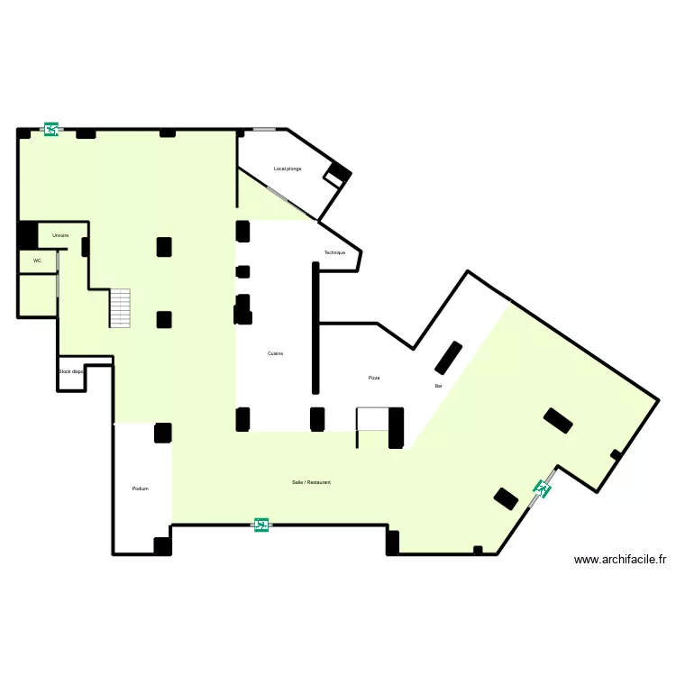Plan Les Sales Gosses RDC. Plan de 33  et 531 m²
