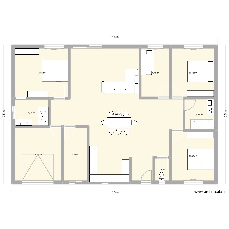 Maison 150m2 3 chambres et bureau. Plan de 0 pièce et 0 m2