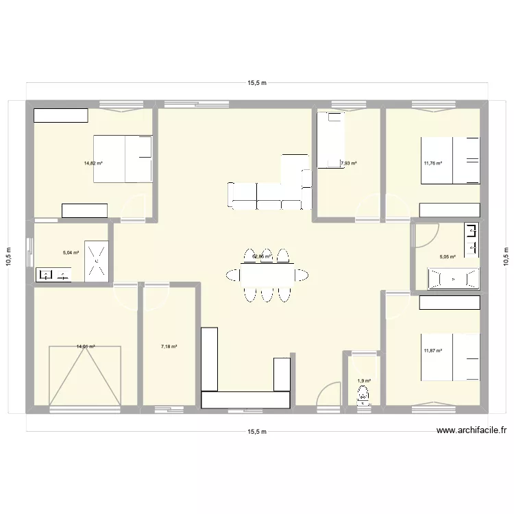 Maison 150m2 3 chambres et bureau. Plan de 10  et 142 m²