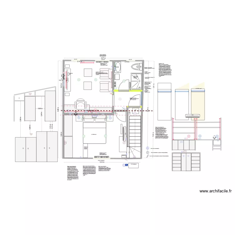 Chambre cour & salon. Plan de 13 Pièces et 41 m²