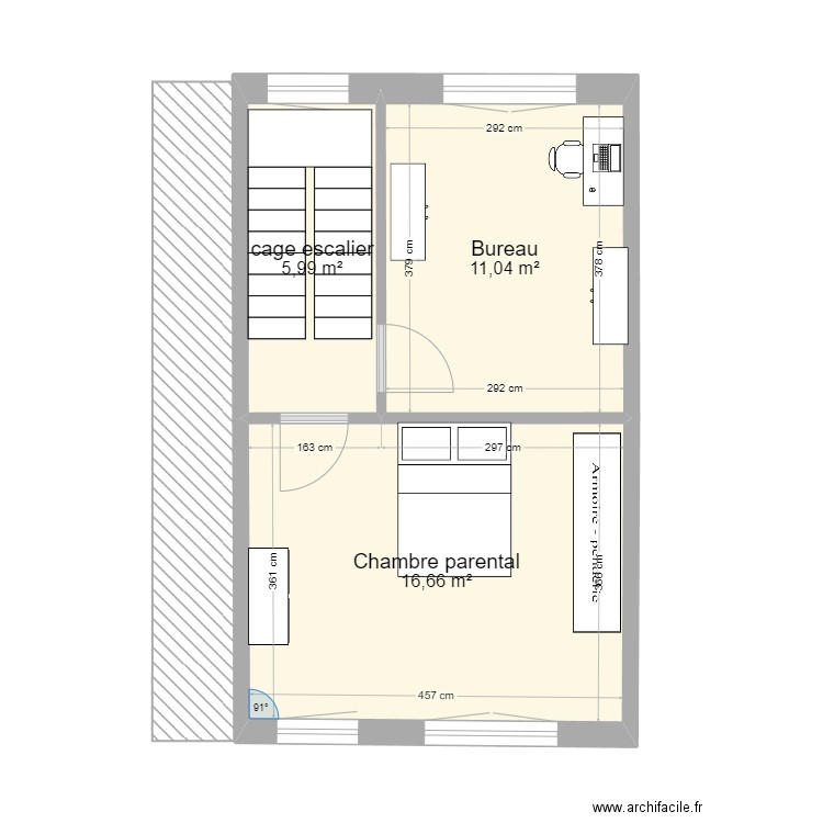 deuxieme etage ok. Plan de 3 pièces et 35 m2