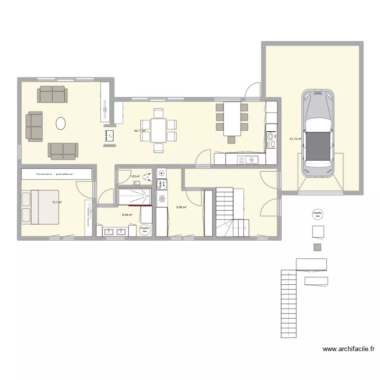 cote nord. Plan de 6 Pièces et 130 m²