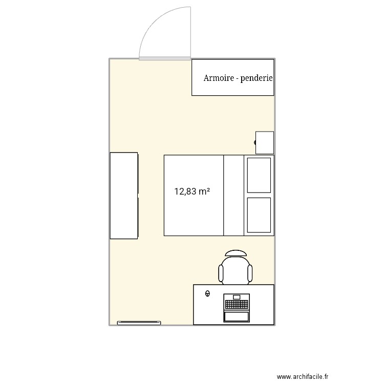 CHAMBRE. Plan de 1 pièce et 13 m2